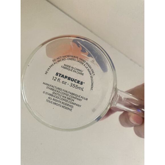 VTG 2000 Starbucks Glass Mug Cup Orange Blue Leaves 12oz - Picture 3 of 4